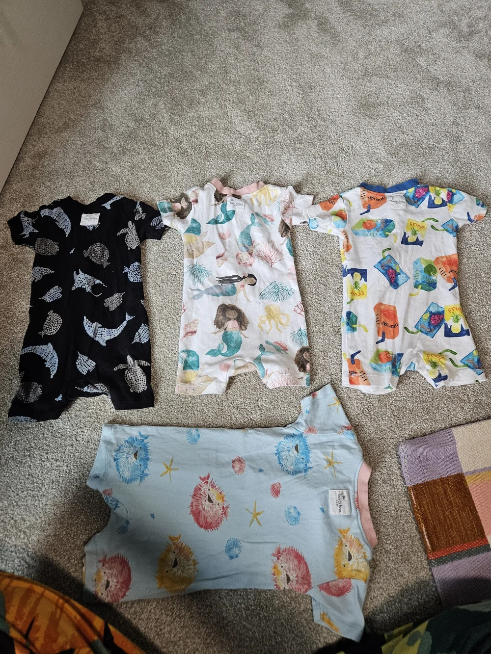 Burts Bees Baby Short Sleeve Romper Pajamas Bundle Of 4 - Assorted Size 6-9 M